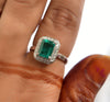 1.30 carat Emerald cut Natural Emerald and Diamond Engagement Ring Unique Gift for her