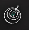 1.10 carat Oval shape Natural Emerald and Diamond Circle Pendant Necklace in 14K Gold