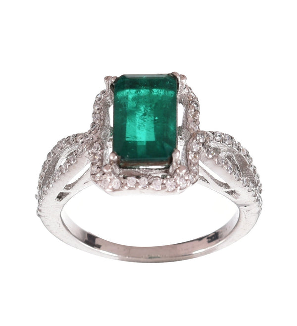 3.20 Carats Natural Emerald Twisted Emerald And Diamond Engagement Ring