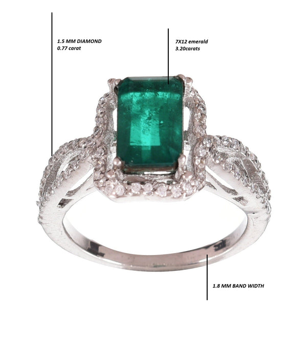 3.20 Carats Natural Emerald Twisted Emerald And Diamond Engagement Ring