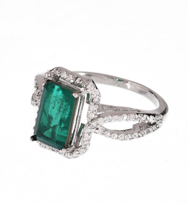 3.20 Carats Natural Emerald Twisted Emerald And Diamond Engagement Ring