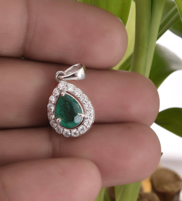 9.30 carat Vintage Inspired Pear Cut Natural Emerald Pendant Gold Diamond Accent Design