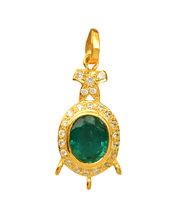 9.50 carat Royal Green Natural Emerald Necklace Diamond Accent Oval Pendant in 14k Gold