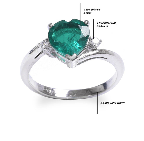 2 carat Heart Shape Natural Emerald and Diamond Ring 14k gold Emerald Engagement Ring