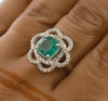 Cushion Cut Natural Emerald and Diamond Flower Halo Ring in 1.10 Carat Unique Anniversary gift for her
