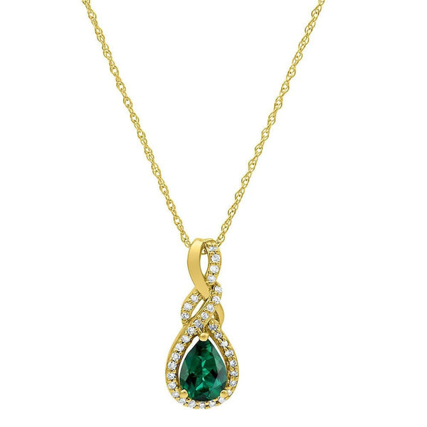 1.30 carat Infinity Teardrop Natural Emerald Pendant with Diamond Accents in 14K gold