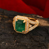 Emerald Cut Natural Emerald And Diamonds Vintage Split Band Ring in 14K Gold
