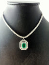 2.50 carat Green Emerald Diamond Halo Necklace With Luxury Emerald-Cut Pendant Anniversary gift