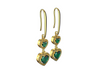 Romantic Double Heart Natural emerald Dangle Earrings in Gold with Green Stones