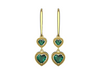 Romantic Double Heart Natural emerald Dangle Earrings in Gold with Green Stones