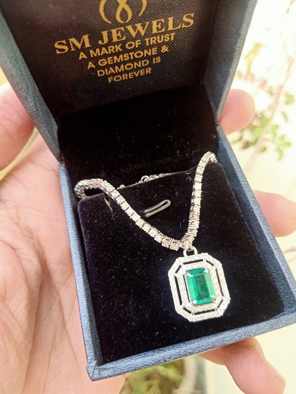 2.50 carat Green Emerald Diamond Halo Necklace With Luxury Emerald-Cut Pendant Anniversary gift