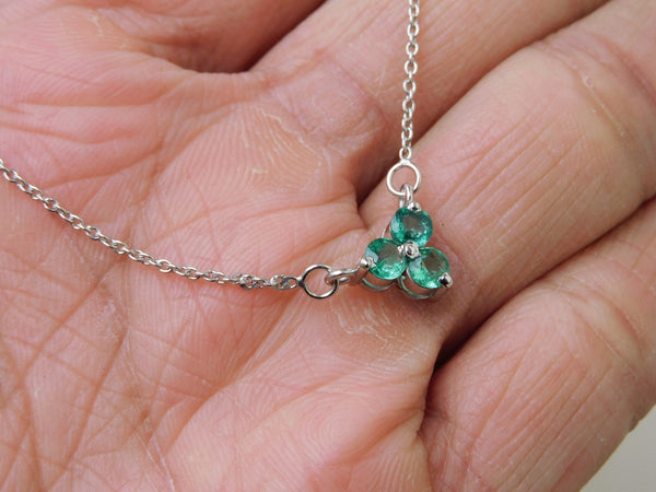 1.3 carat Round shaped Three Stone Natural Emerald Cluster Pendant in 14k yellow gold