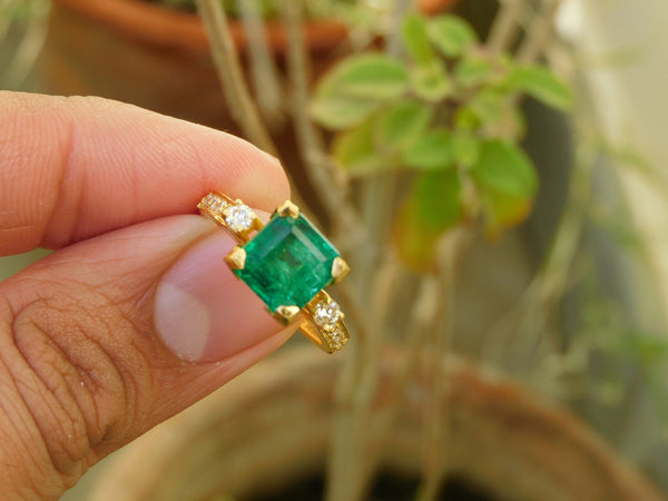 Classic Octagon Cut Natural Emerald 4 carat Engagement Ring in 14K Gold Promise Ring