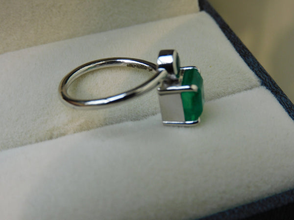 Double Emerald Open Ring in 14k Gold – Square & Round Cut Green Gemstone Band