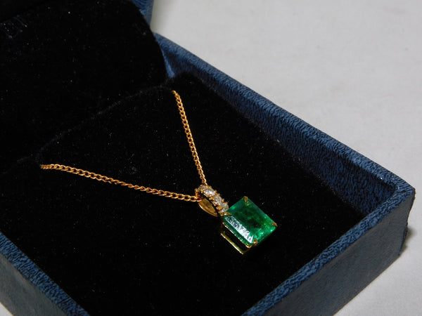 Classic 2.30 carat Emerald cut Natural Emerald Pendant Necklace in 14K Gold Gift for Her