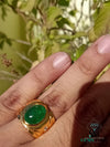 Men's Emerald Cabochon Ring: 14k Solid Gold Statement Ring