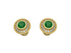 Round Natural Emerald & Diamond Halo Stud Earrings Fine White Gold Jewelry