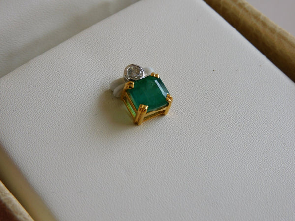 Natural Emerald Cut Square Green Gemstone Pendant with Diamond Accent