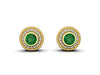 Round Natural Emerald & Diamond Halo Stud Earrings Fine White Gold Jewelry