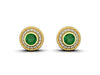 Round Natural Emerald & Diamond Halo Stud Earrings Fine White Gold Jewelry