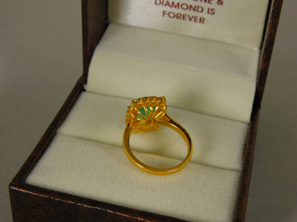 Elegant 3.50 carat Cushion Cut Natural Emerald And Diamond Statement Ring In 14K Gold