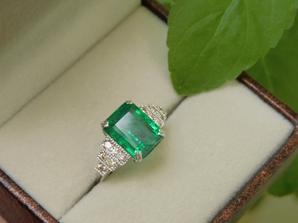 Emerald Cut Natural Emerald & Diamond Statement Ring in 14K Gold Minimalist Fine Jewelry