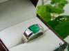 Men's Emerald and Diamond Wedding Band Ring, 18k Gold, May Birthstone