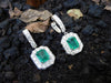8 carat Vintage Style Natural Emerald-Cut Emerald Earrings with Diamond Halo Drop Earrings in 14K White Gold