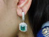 8 carat Vintage Style Natural Emerald-Cut Emerald Earrings with Diamond Halo Drop Earrings in 14K White Gold