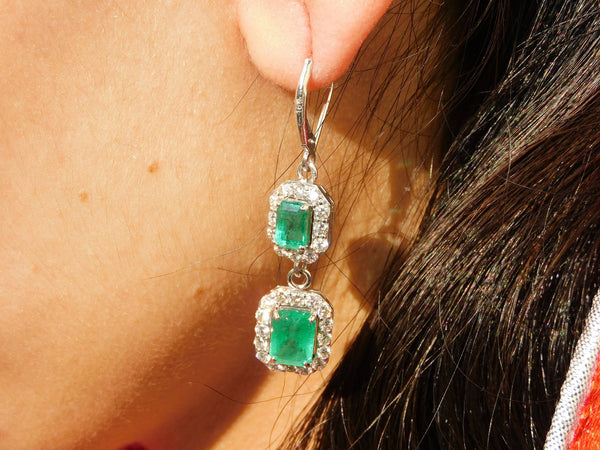 6.50 carat Emerald Cut Natural Emerald Drop Earrings In 14k Solid Gold Minimalist Elegant Design Anniversary gift