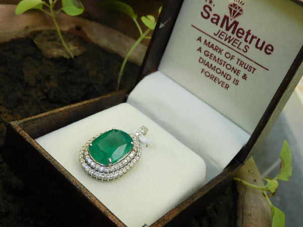 Cushion Cut Natural Emerald and Diamond Halo Pendant in 14K Gold Elegant Birthstone Jewelry