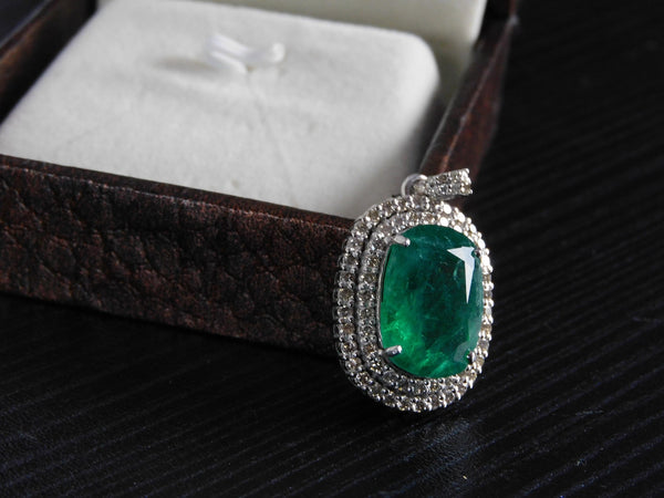 Cushion Cut Natural Emerald and Diamond Halo Pendant in 14K Gold Elegant Birthstone Jewelry