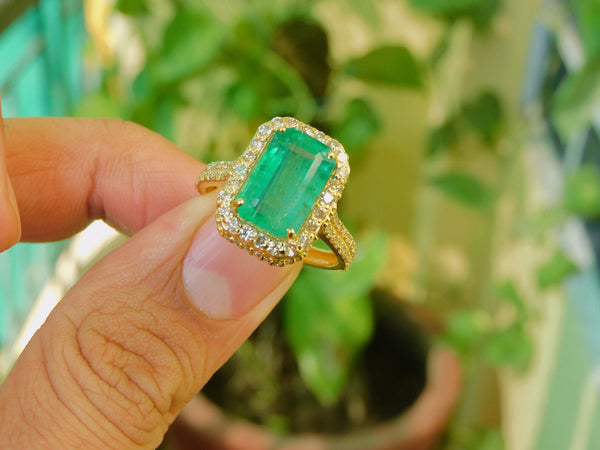 4.50 carat Emerald cut Natural Emerald and Diamond Engagement Ring Unique Gift for her