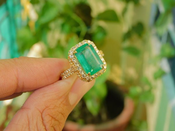 4.50 carat Emerald cut Natural Emerald and Diamond Engagement Ring Unique Gift for her