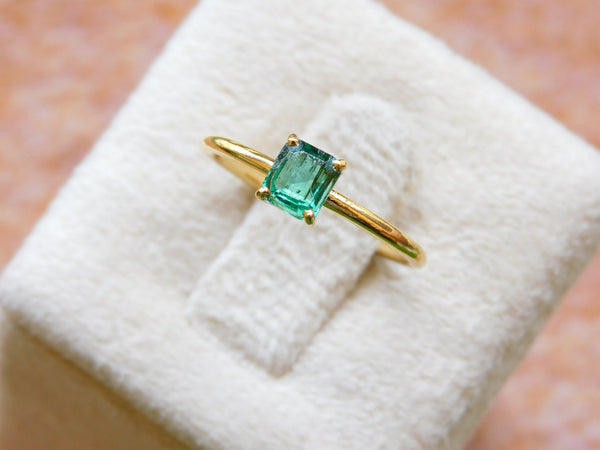 14k Solid Gold Emerald Ring: Octagon Solitaire Design - May Birthstone Ring