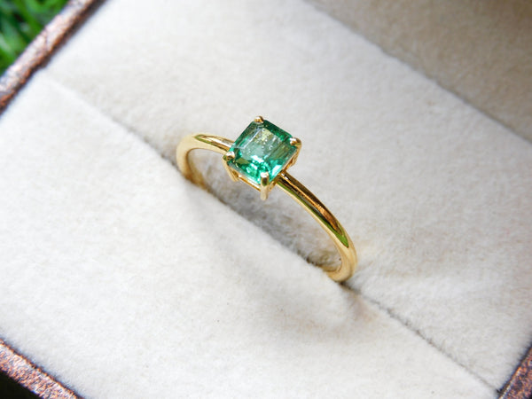 14k Solid Gold Emerald Ring: Octagon Solitaire Design - May Birthstone Ring