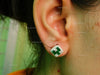 Natural Emerald Baguette & Diamond 18k Gold Stud Earrings Green Gemstone