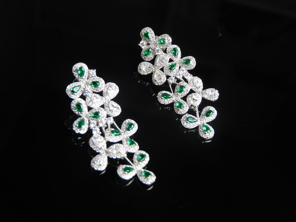 2.50 Teardrop Natural Emerald Diamond Flower Dangle Earrings Elegant Statement Design