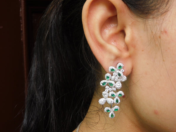 2.50 Teardrop Natural Emerald Diamond Flower Dangle Earrings Elegant Statement Design
