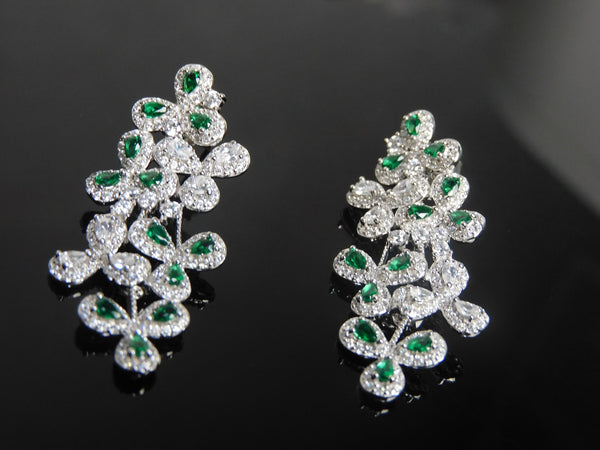2.50 Teardrop Natural Emerald Diamond Flower Dangle Earrings Elegant Statement Design