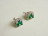 Natural Emerald Baguette & Diamond 18k Gold Stud Earrings Green Gemstone