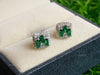 Natural Emerald Baguette & Diamond 18k Gold Stud Earrings Green Gemstone
