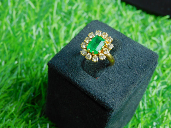 2.10 Carats Emerald Cut Natural Emerald and Diamond Engagement Ring For Women Anniversary Gift