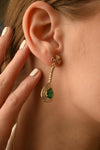 2.30 carat Pear Shape Natural Emerald And Diamond Dangle Drop Earrings