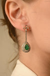 2.30 carat Pear Shape Natural Emerald And Diamond Dangle Drop Earrings