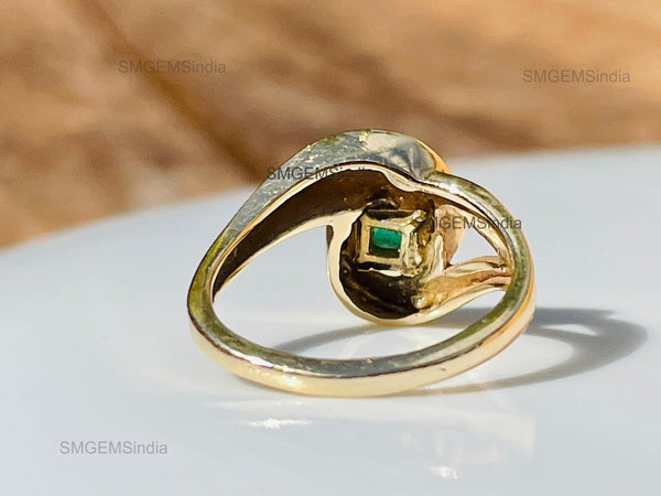 Octagon Shape Natural Emerald Engagement Ring in 14K Gold Modern Twist Band Design