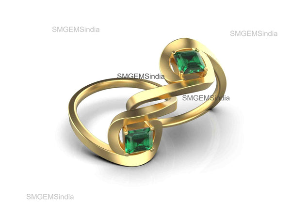 Octagon Shape Natural Emerald Engagement Ring in 14K Gold Modern Twist Band Design
