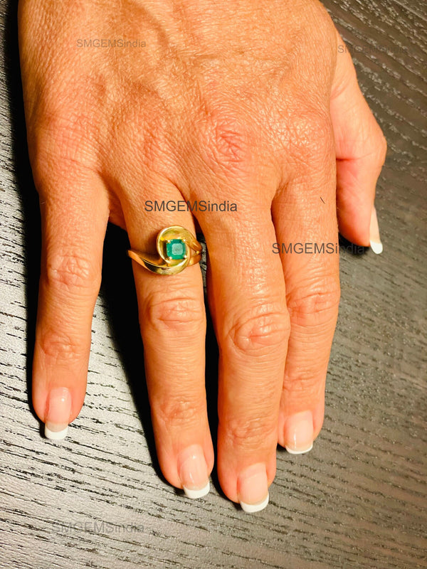 Octagon Shape Natural Emerald Engagement Ring in 14K Gold Modern Twist Band Design