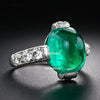 Oval shape Natural Emerald Cabochon Engagement Ring with Diamond Band 3.20 carat 18K Gold Ring