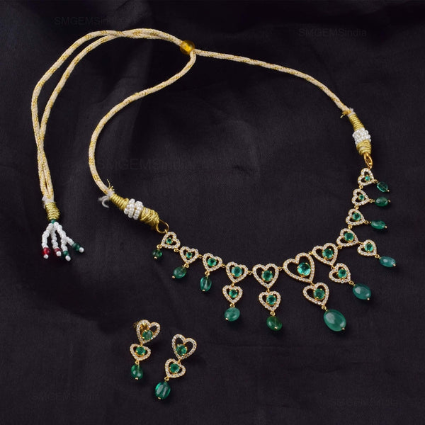 Romantic Natural Emerald Heart Necklace Green Gemstone with Diamond Frame Symbol of Love and Elegance